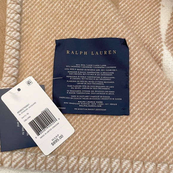 Ralph Lauren Stadium Jacquard Throw Blanket 54x72 Camel Tan Beige Soft - Picture 5 of 9